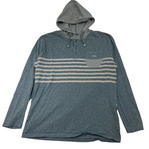 Vissla Mens Lightweight Popover Phathoms Henley Hoodie Size L Blue Striped